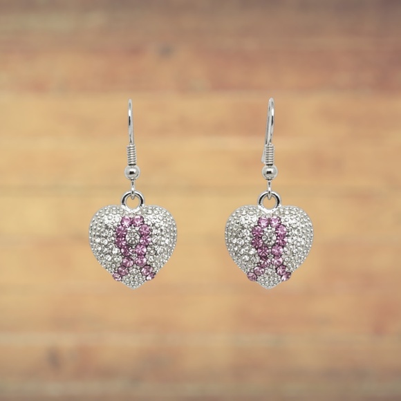 Indio Jewelry Jewelry - Indio Jewelry Silver Breast Cancer Ribbon Hearts Silver Earrings Item #338